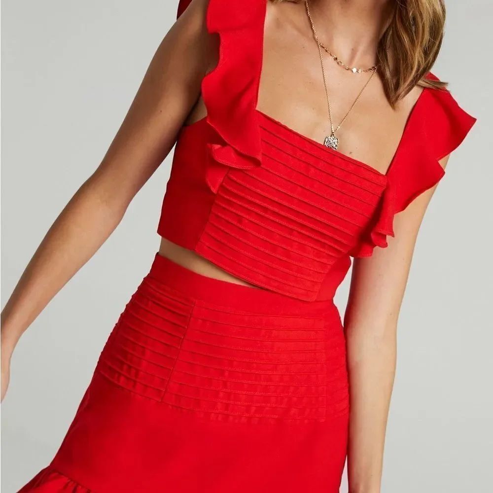 Showpo. Red Ruffled Skirt set